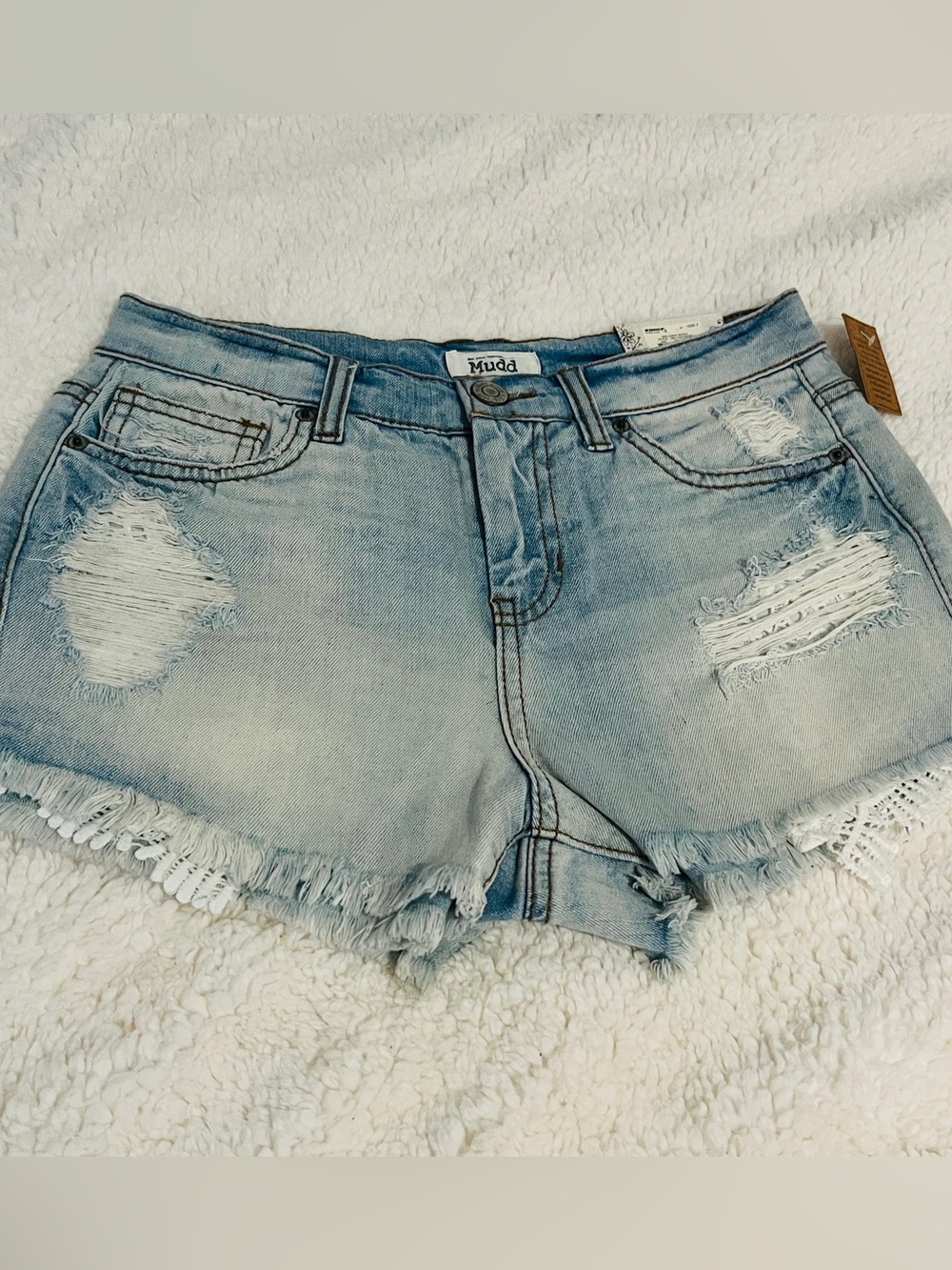 Mudd Women's Light Wash Distressed Denim Shorts Size 7